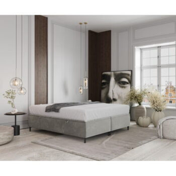 Svetlosivá čalúnená dvojlôžková posteľ s úložným priestorom 200x200 cm Tate – Maison de Rêve - Image 3