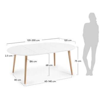 Biely rozkladací jedálenský stôl s bielou doskou ø 120 cm Oqui – Kave Home – Obrázok 2