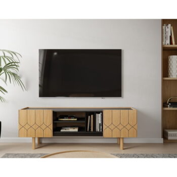Čierny/prírodný TV stolík v dekore duba 175x60 cm Porto - Woodman - Image 4