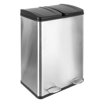 Nášľapný odpadkový kôš na triedený odpad z nehrdzavejúcej ocele v lesklo striebornej farbe 2x30 l Duo – Orion - Image 2