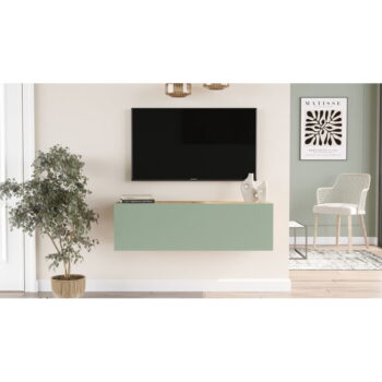 TV stolík v dekore borovice v zeleno-prírodnej farbe 100x30x32 cm – Kalune Design - Image 3