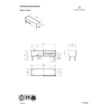 Hnedo-čierny TV stolík v dekore orecha 140x59 cm Nina – TemaHome - Image 6
