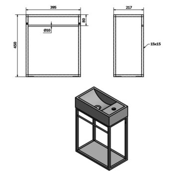 Čierny kovový závesný podstavec bez umývadla 39,5x45 cm Crest – Sapho – Obrázok 4