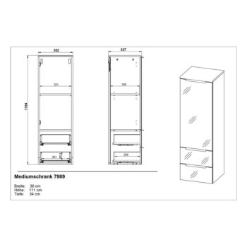 Sivá vysoká závesná kúpeľňová skrinka 36x111 cm Vasio – Germania - Image 8