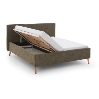 Tmavozelená čalúnená dvojlôžková posteľ s úložným priestorom s roštom 160x200 cm Riva – Meise Möbel – Obrázok 7