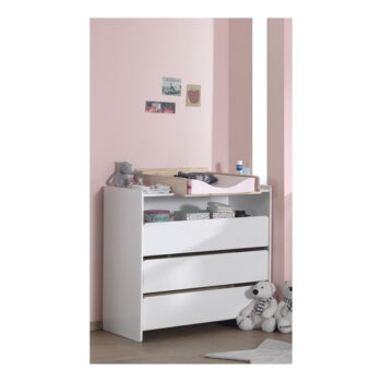 Biela nízka detská komoda z borovicového dreva s prebaľovacím pultom 90x106 cm KIDDY – Vipack - Image 2
