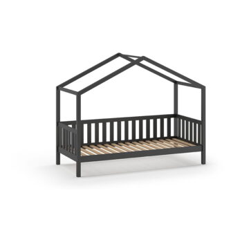 Antracitová domčeková detská posteľ z borovicového dreva s výsuvným lôžkom a úložným priestorom 90x200 cm DALLAS – Vipack - Image 4