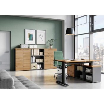 Antracitovosivá prírodná vysoká komoda v dekore duba 80x120 cm Agenda - Germania - Image 6