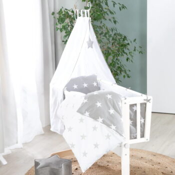 Biela kolíska na kolieskach s baldachýnom 40x90 cm Little stars – Roba - Image 4