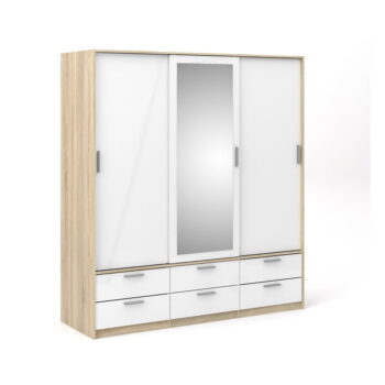 Šatníková skriňa v dekore duba s posuvnými dverami v bielo-prírodnej farbe 181x200 cm Line – Tvilum - Image 4
