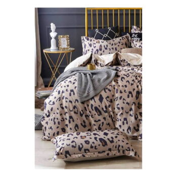 Hnedé predĺžené štvordielne bavlnené obliečky na dvojlôžko s plachtou 200x220 cm Leopard – Mila Home - Image 2
