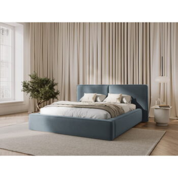 Svetlomodrá zamatová čalúnená dvojlôžková posteľ s úložným priestorom s roštom 180x200 cm Arendal – Cosmopolitan Design - Image 2