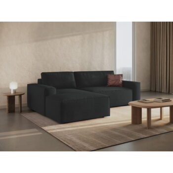 Čierna rozkladacia rohová pohovka z textílie bouclé (ľavý roh) Jodie – Micadoni Home - Image 3