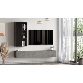 Čierno-sivý TV stolík v dekore betónu 175x25x27 cm – Kalune Design – Obrázok 5