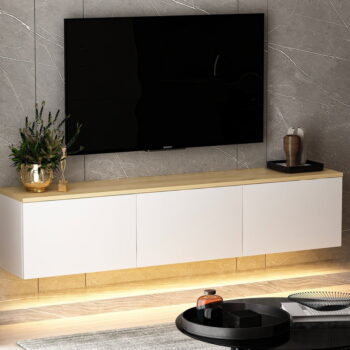 TV stolík v dekore duba v bielo-prírodnej farbe 160x35x32 cm Neon – Kalune Design – Obrázok 3