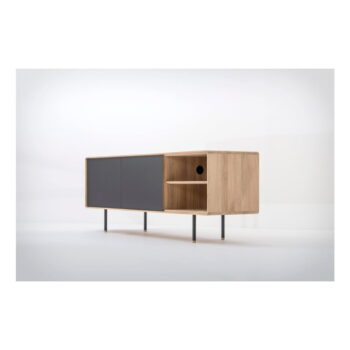 TV stolík z dubového dreva v čierno-prírodnej farbe 180x64 cm Fina – Gazzda – Obrázok 2