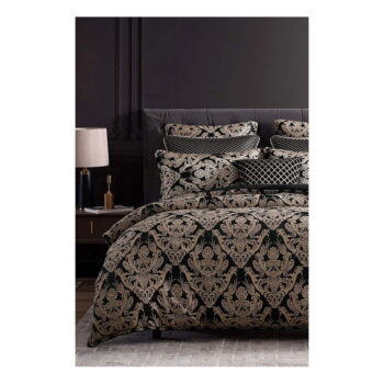 Hnedé 4-dielne predĺžené obliečky na dvojlôžko z bavlny Renforcé s plachtou 200x220 cm Damašok – Mila Home – Obrázok 3