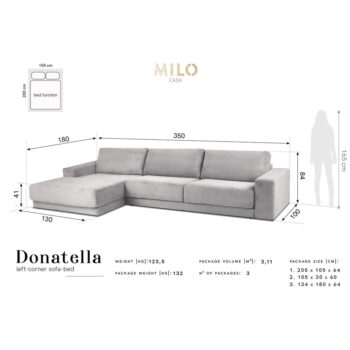Tyrkysovomodrá menčestrová rozkladacia rohová pohovka Donatella – Milo Casa - Image 9