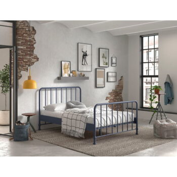 Modrá kovová dvojlôžková posteľ s roštom 140x200 cm BRONXX – Vipack – Obrázok 3
