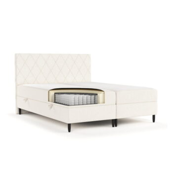 Krémovobiela boxspring posteľ s úložným priestorom 200x200 cm Gwen – Maison de Rêve - Image 3