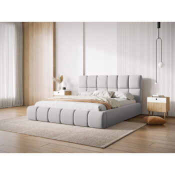 Svetlosivá zamatová čalúnená dvojlôžková posteľ s úložným priestorom s roštom 160x200 cm Bellis – Micadoni - Image 2