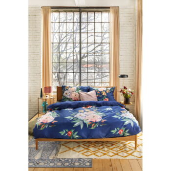 Námornícky modré obliečky na dvojlôžko z bavlneného saténu Bonami Selection Floret, 200 x 200 cm – Obrázok 2