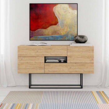 Nízka komoda v dekore duba v prírodnej farbe 145x82 cm Titan – Marckeric - Image 4