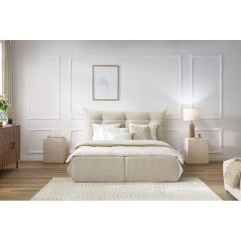 Béžová čalúnená dvojlôžková posteľ s úložným priestorom s roštom 180x200 cm Clothilde – Bobochic Paris - Image 2