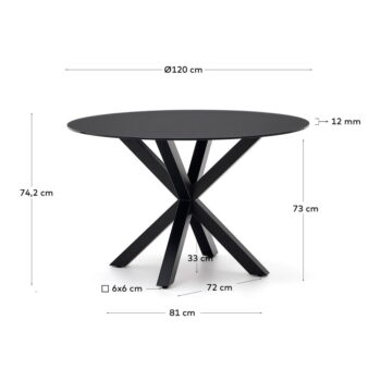 Čierny okrúhly jedálenský stôl so sklenenou doskou ø 120 cm Argo – Kave Home - Image 5