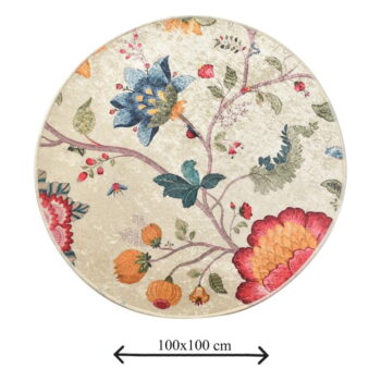 Béžová zamatová kúpeľňová predložka ø 100 cm Vintage Flower – Foutastic - Image 2