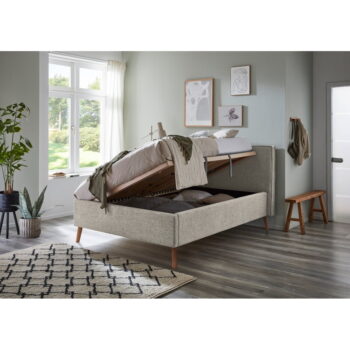 Krémová čalúnená dvojlôžková posteľ s úložným priestorom s roštom 140x200 cm Riva – Meise Möbel - Image 3