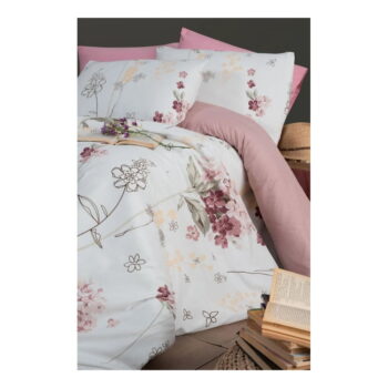 Bielo-ružové 3-dielne predĺžené obliečky na jednolôžko s plachtou 160x220 cm Floral – Mila Home