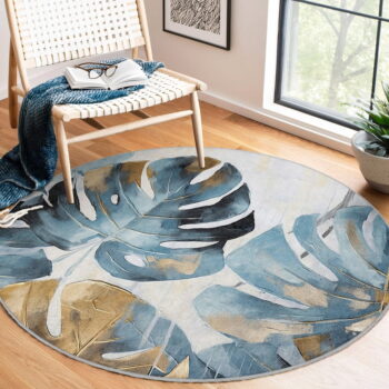Modrý prateľný okrúhly koberec ø 150 cm Golden Leaves – Mila Home - Image 11