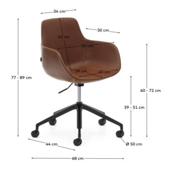 Koňakovohnedé pojazdné jedálenské stoličky v súprave 2 ks Tissiana – Kave Home – Obrázok 7