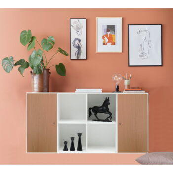 Biela nástenná komoda v dubovom dekore Hammel Mistral Kubus, 136 x 69 cm - Image 2