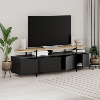 Čierny TV stolík v dekore duba 160x48 cm Hinoa – Marckeric - Image 5