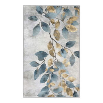 Prateľný koberec vo svetlomodrej a zlatej farbe 120x180 cm Golden Leaves – Mila Home