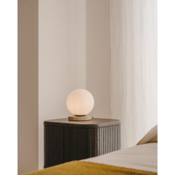 Biela stolová lampa so skleneným tienidlom (výška 22 cm) Malachi – Kave Home – Obrázok 2
