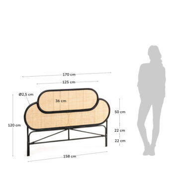 Čelo postele z ratanového dreva s černými detaily Kave Home Lalita, 170 x 120 cm - Image 8