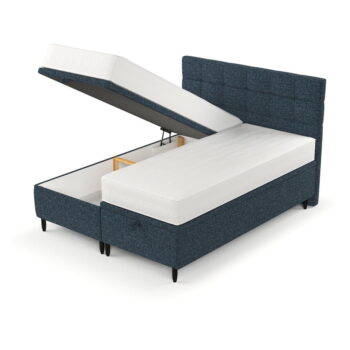 Tmavomodrá čalúnená dvojlôžková posteľ s úložným priestorom 160x200 cm Senses – Maison de Rêve - Image 2