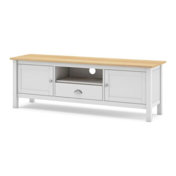 Biely/prírodný TV stolík z borovicového dreva 158x53 cm Misti – Marckeric – Obrázok 2