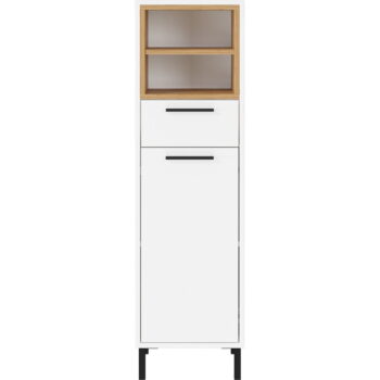 Biela vysoká kúpeľňová skrinka v dekore duba 34x118 cm Loria - Germania