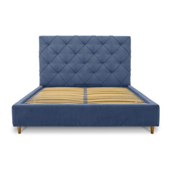 Modrá čalúnená dvojlôžková posteľ s úložným priestorom a roštom 140x190 cm Bee – Scandic - Image 5