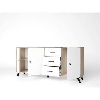Biela/prírodná nízka komoda v dekore duba 181x81 cm Sahara – Marckeric - Image 3