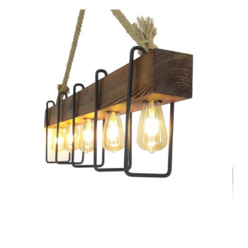 Drevené stropné závesné svietidlo Demir, 5 žiaroviek – Obrázok 3