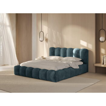 Modrá čalúnená dvojlôžková posteľ s úložným priestorom a roštom 160x200 cm Lupine – Micadoni Home – Obrázok 2