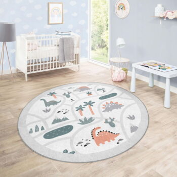 Svetlosivý prateľný detský hrací koberec ø100 cm Dino Park – Mila Home - Image 7