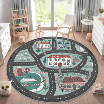 Prateľný detský hrací koberec ø100 cm Happy Neighbourhood – Mila Home - Image 2