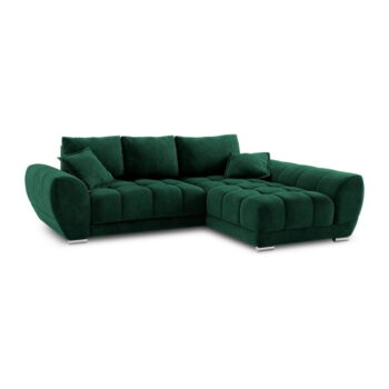 Tmavozelená rozkladacia rohová pohovka so zamatovým poťahom Windsor & Co Sofas Nuage, pravý roh – Obrázok 2