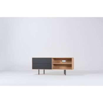 TV stolík z dubového dreva v čierno-prírodnej farbe 150x64 cm Fina – Gazzda - Image 9